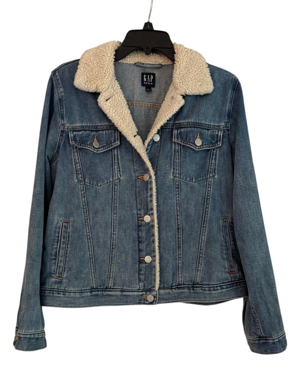 Gap Denim Sherpa Trucker Jacket Blue Jean Faux Shearling Small